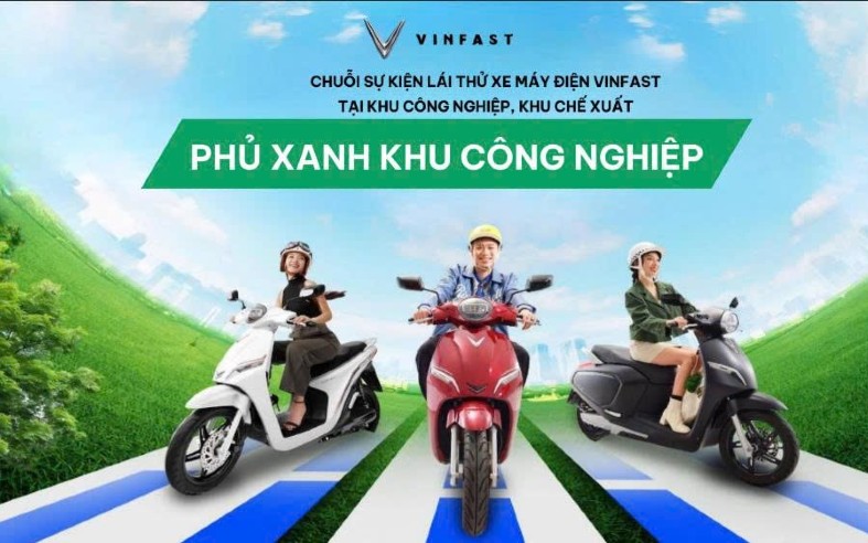 Ảnh quảng bá VinFast về phủ xanh khu công nghiệp bằng xe điện